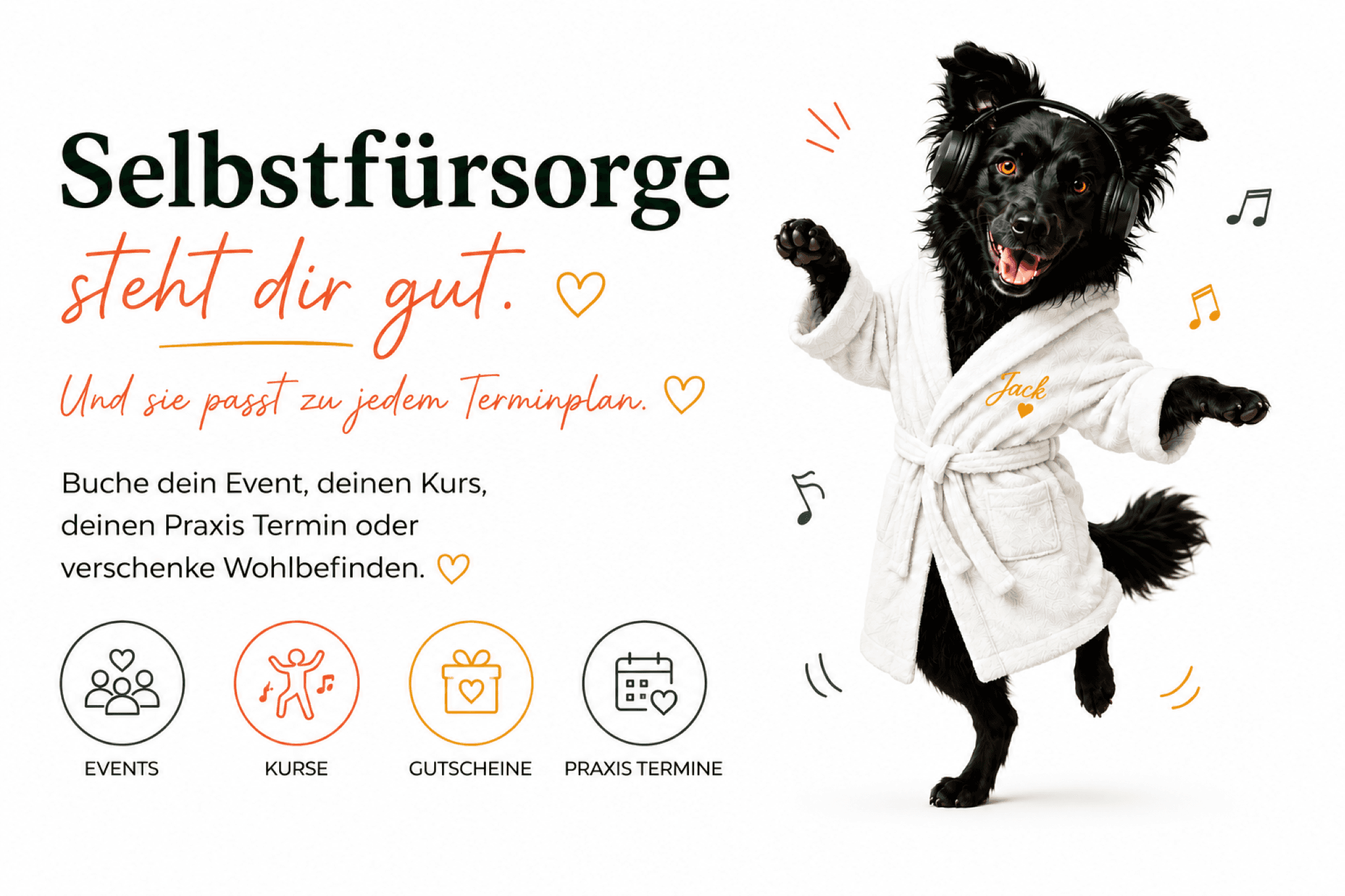 Selbstfürsorge steht dir gut – und sie passt zu jedem Terminplan. Buche dein Event, deinen Kurs, deinen Praxis-Termin oder verschenke Wohlbefinden.